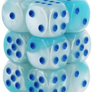 Gemini Dice Block | Set of 12 Size D6 Dice Designed for Board Games, RPGs & Miniature Games | Premium Quality 16 mm Dice | Luminary Pearl Turquoise, White & Blue Color | Made by Chessex (CHX26665)