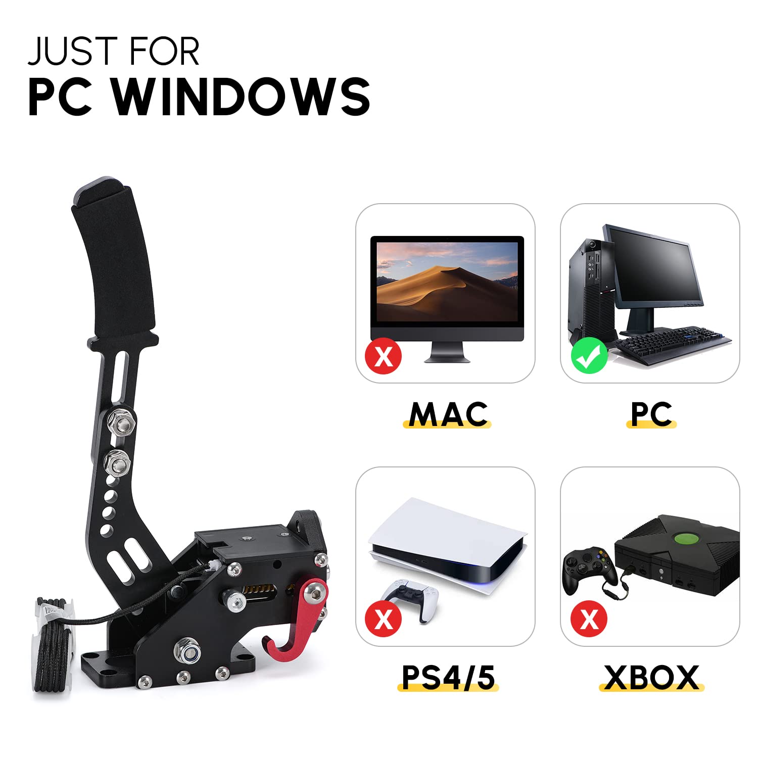 64-Bit PC USB Handbrake for SIM Auto Racing Games G25/ G27/G29 T500 Steel & Aluminum RALLY Adjustable for PC Windows PS Black with Clamp