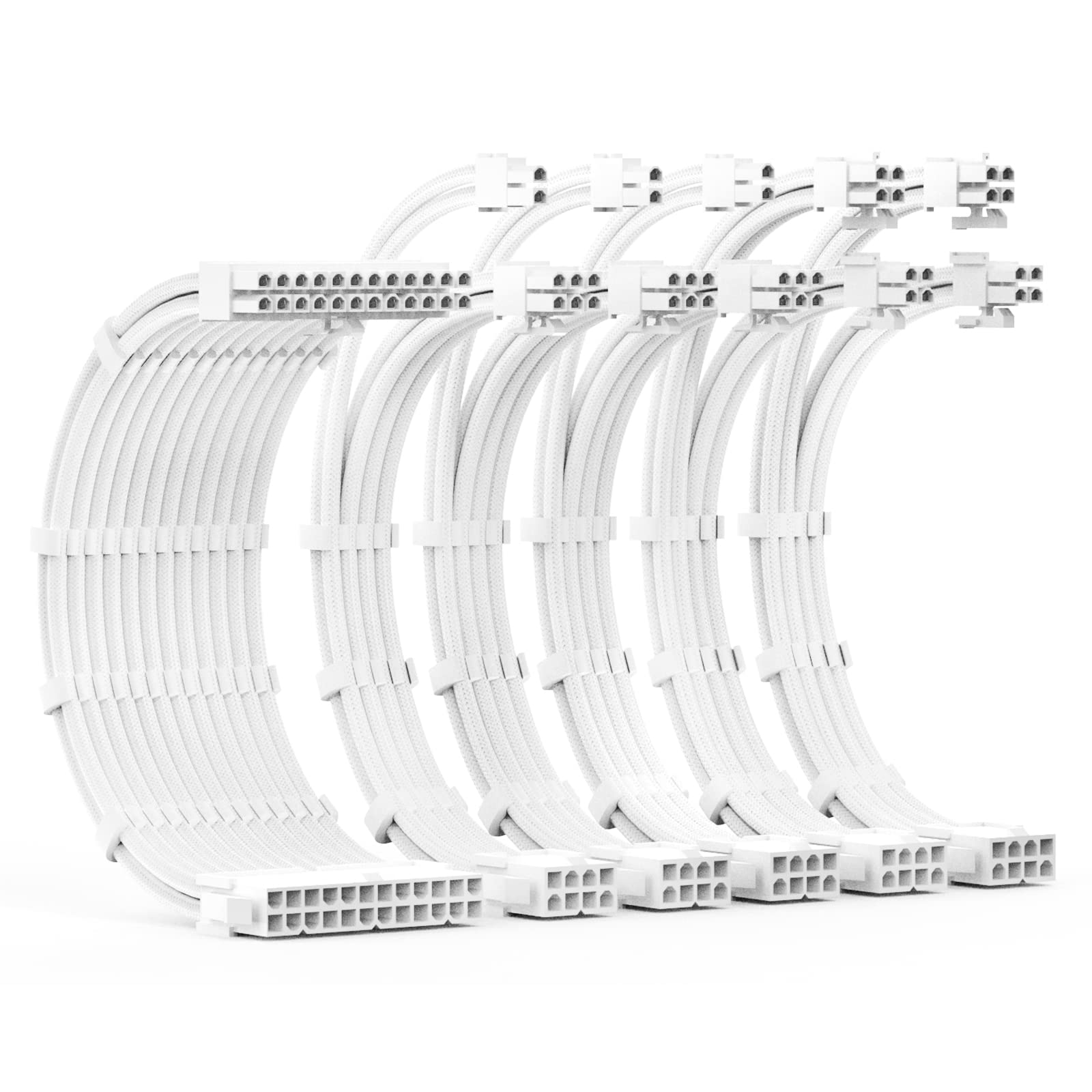 ABNO1 PSU Cable Extension Kit 30CM Length with Combs,1x24Pin/2x8Pin(4+4) EPS/3x8Pin(6P+2P) PCI-E/PC Sleeved for ATX Power Supply,White, All-White