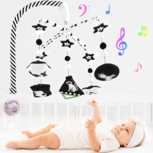 Baby Mobile for Crib Black and White High Contrast Baby Toys, Give Visual Stimulation Detachable Hanging Toys Nursery Mobile for Bassinet Boys & Girls