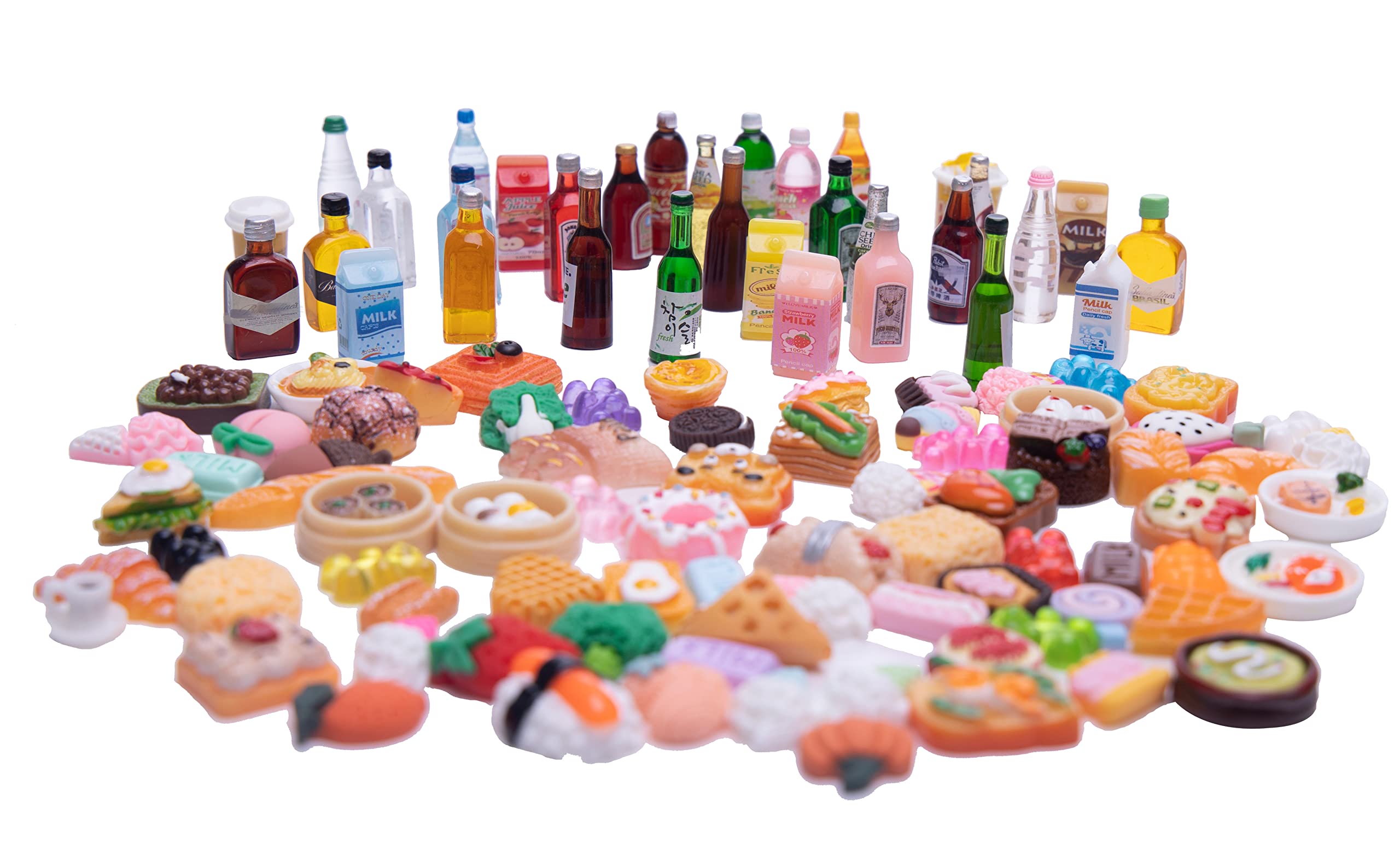 Neakomuki Dollhouse Accessories 108pcs Miniature Food Sets Mini Drinks Cakes Breads Things for Doll House Kitchen Decoration (Dessert)