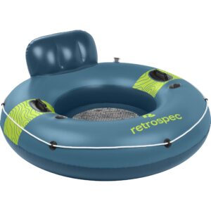 ﻿retrospec weekender float river tube for lakes, rivers, and pools ﻿with 2 cup holders, built-in backrest and wrap around grab rope for easy transport - adriatic blue - 48” inflated - 53” deflated﻿