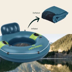 ﻿Retrospec Weekender Float River Tube for Lakes, Rivers, and Pools ﻿with 2 Cup Holders, Built-in Backrest and Wrap Around Grab Rope for Easy Transport - Adriatic Blue - 48” Inflated - 53” Deflated﻿