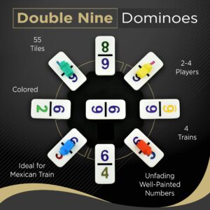 Queensell Large Double Nine Dominoes Set - Mexican Train Dominoes Set - Double 9 Dominos - Best for 2-6 players