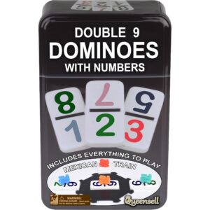 queensell large double nine dominoes set - mexican train dominoes set - double 9 dominos - best for 2-6 players