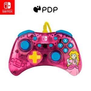 pdp gaming rock candy wired power nintendo switch pro controller, officially licensed lite/oled compatible gamepad, super mario brothers - bubblegum princess peach (pink)