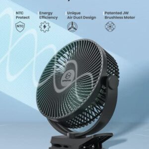 10000 mAh Battery Operated Clip on Fan with 4 Speeds,8 Inch, Max 38 Hrs, Rechargeable Stroller Golf Cart Fans,Quiet, Include Hook for Camping,Strong Wind, Personal Desk Fan, USB Powered,Black