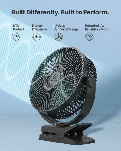 10000 mAh Battery Operated Clip on Fan with 4 Speeds,8 Inch, Max 38 Hrs, Rechargeable Stroller Golf Cart Fans,Quiet, Include Hook for Camping,Strong Wind, Personal Desk Fan, USB Powered,Black