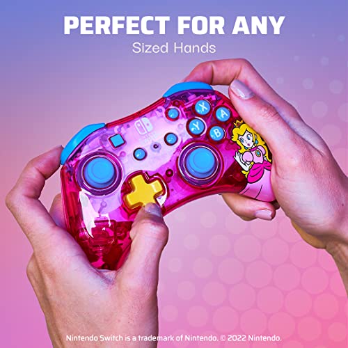 PDP Gaming Rock Candy Wired Power Nintendo Switch Pro Controller, Officially Licensed Lite/OLED Compatible Gamepad, Super Mario Brothers - Bubblegum Princess Peach (Pink)