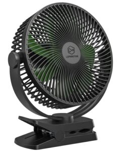 10000 mah battery operated clip on fan with 4 speeds,8 inch, max 38 hrs, rechargeable stroller golf cart fans,quiet, include hook for camping,strong wind, personal desk fan, usb powered,black