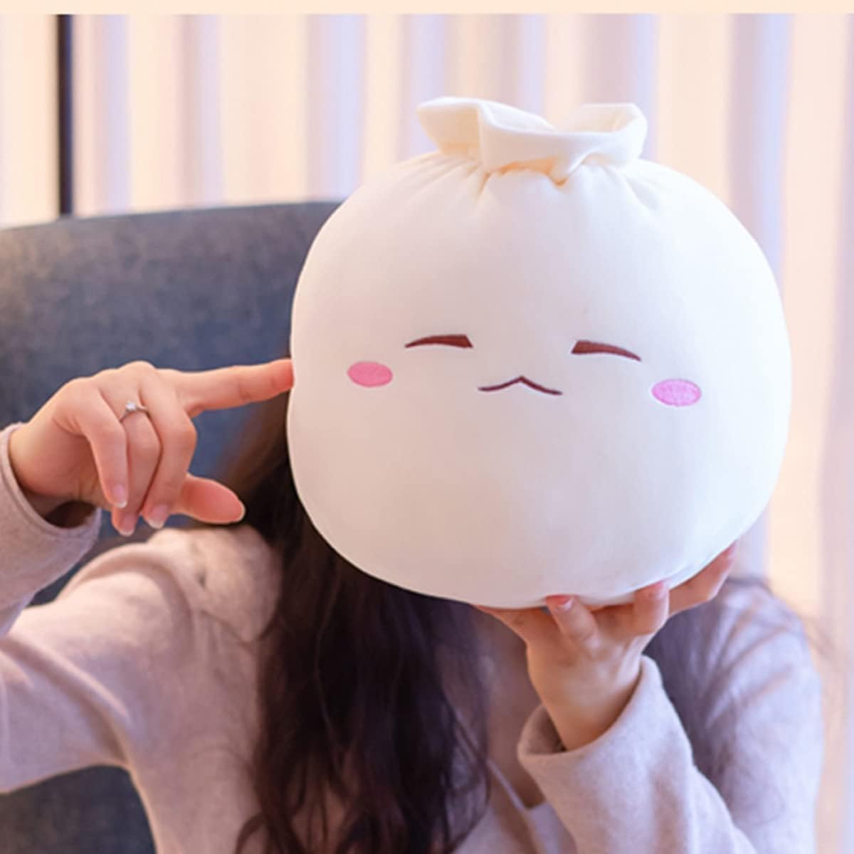 Yoholto Dumpling Plush Pillow with Cute Features, Stuffed Bun Plush, Funny Food Toy Gifts for Kids Adults(6.3 * 12.2in,Frown)