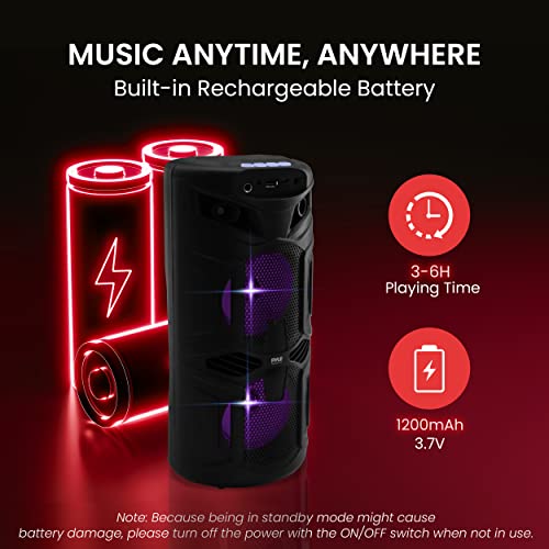 Pyle Portable Bluetooth PA Speaker - 200W Dual 4" Rechargeable Indoor/Outdoor BT Karaoke Audio System - TWS, Party Lights, LED Display, FM/AUX/MP3/USB, 6.5mm in, Carry Handle - Wireless Mic, Remote