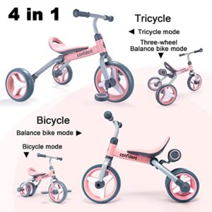 XIAPIA 4 in 1 Tricycle for Toddlers Age 2-5, Folding Toddler Bike& Toddler Tricycle& Baby Balance Bike with Adjustable Seat and Detachable Pedal, Ride-on Toys for 2 3 4 5 Years Old Boys Girls Birthday