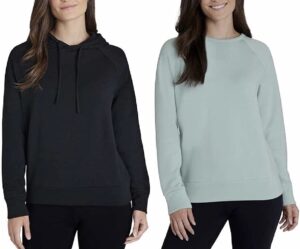 eddie bauer women's ultra soft 2-pack comfort combo, 1 hoodie, 1 crewneck pullover (medium, ocean/black)