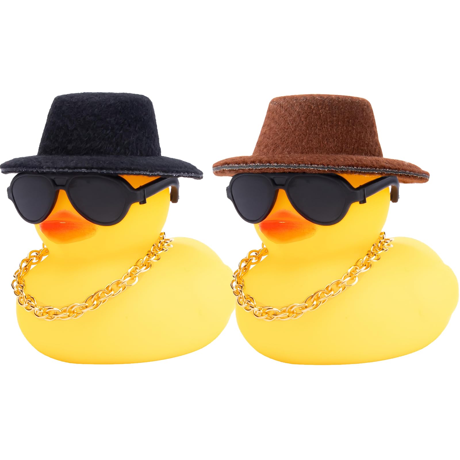 wonuu Rubber Duck Car Ornaments 2Pcs Yellow Duck Car Dashboard Decoration with Mini Hat