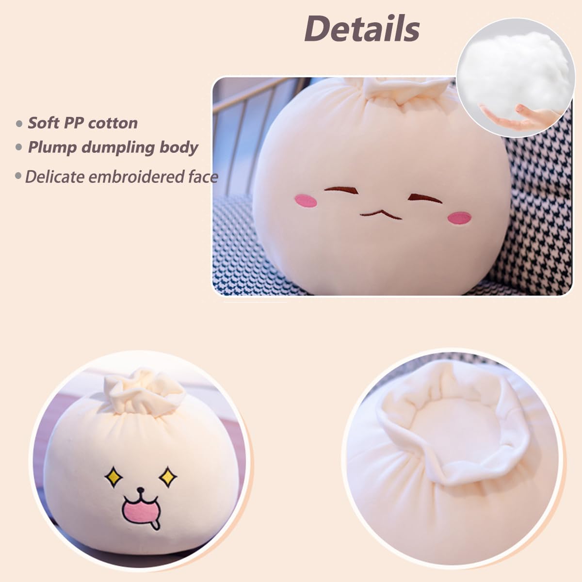 Yoholto Dumpling Plush Pillow with Cute Features, Stuffed Bun Plush, Funny Food Toy Gifts for Kids Adults(6.3 * 12.2in,Frown)