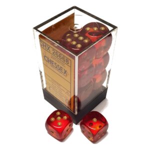 Gemini Dice Block | Set of 12 Size D6 Dice Designed for Board Games, Roleplaying Games and Miniature Games | Premium Quality 16 mm Dice | Translucent Red, Yellow and Gold Color | Made by Chessex