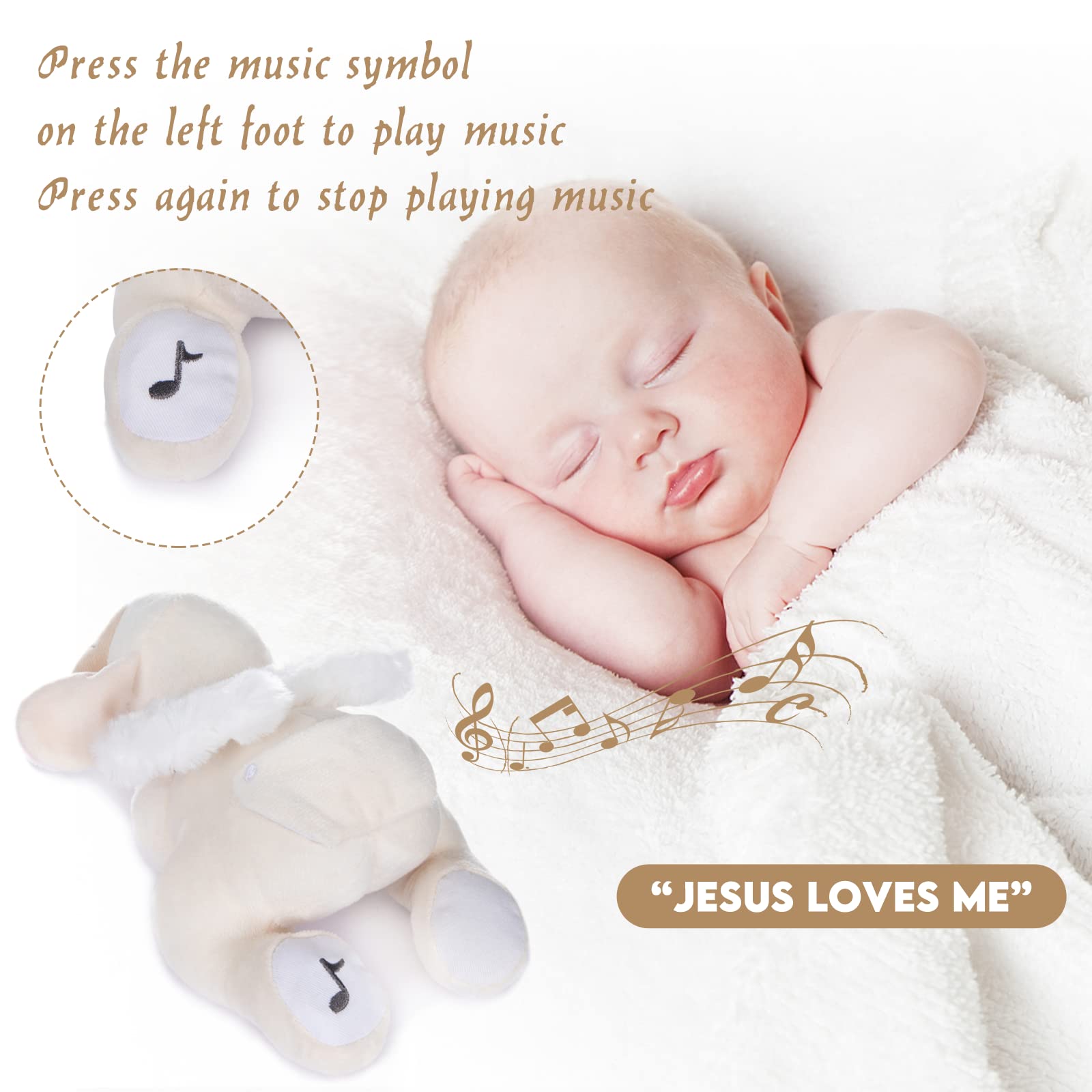 My OLi Sleepy Angel Lamb 9" Plush Sheep Stuffed Animal Plays Jesus Loves Me Soft Toy Best Bedtime Friends Gifts for Babies Kids Girls Boys