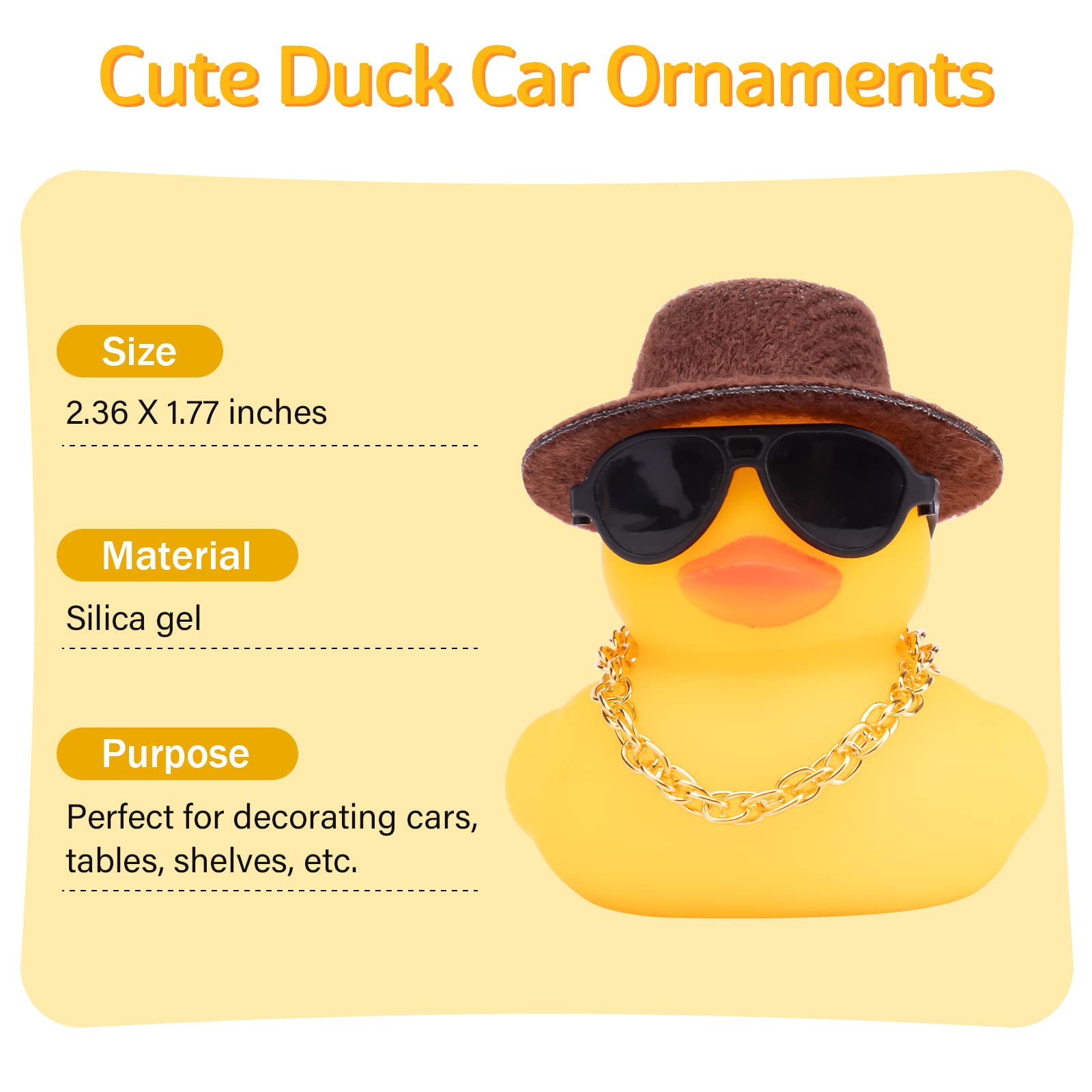 wonuu Rubber Duck Car Ornaments 2Pcs Yellow Duck Car Dashboard Decoration with Mini Hat