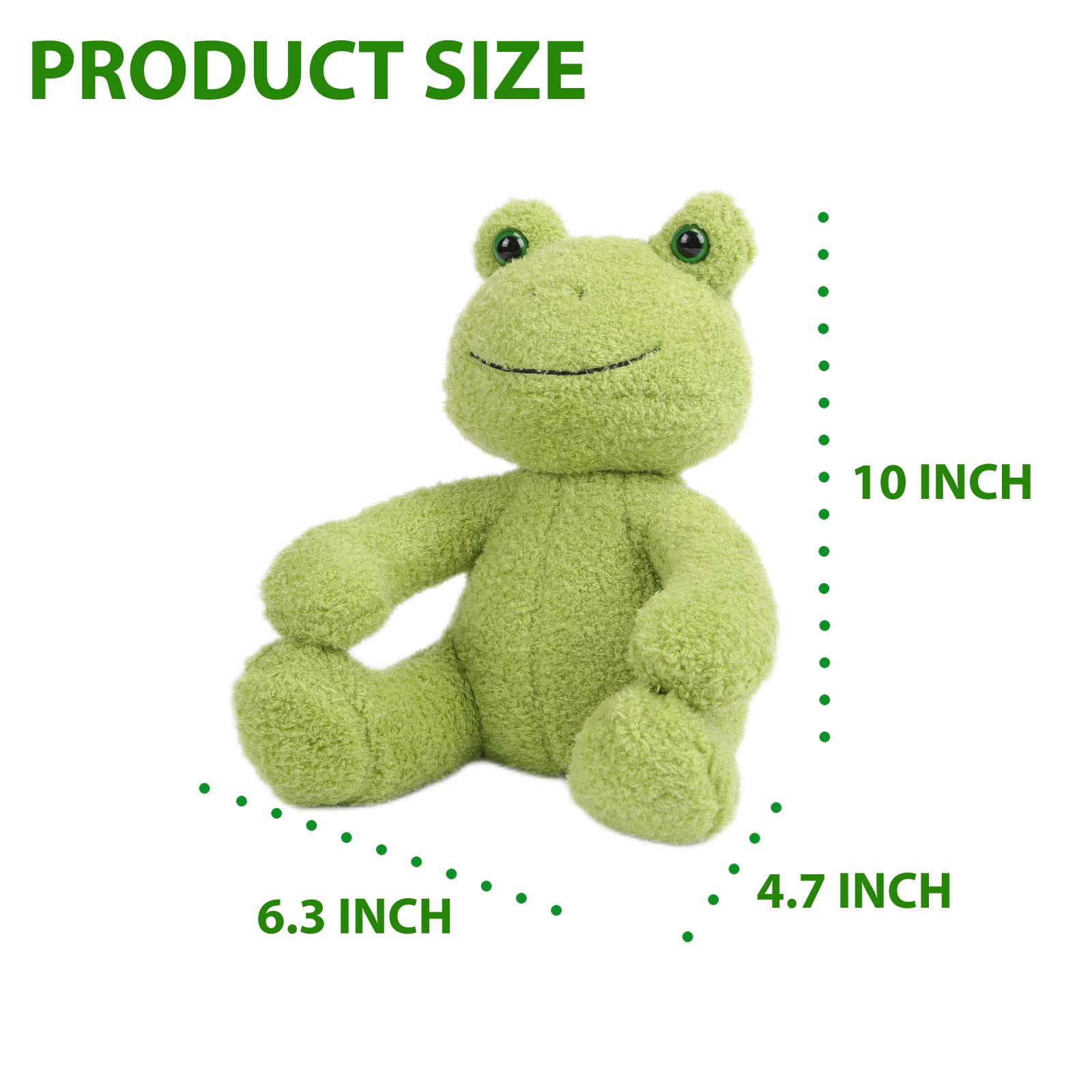 CAZOYEE Green Frog Plush Stuffed Animal, Cute Frog Plushie Doll, Birthday Christmas Soft Toy Gift for Kids Children Girls Boys, 10"