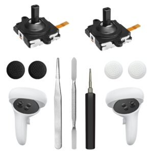 joystick replacement kit for oculus quest 2 controller(11 in one), repair kit accessories for meta quest 2 controller, include 2 thumb sticks, t5 screwdriver, tweezer, pry tool, 4 thumbstick grips