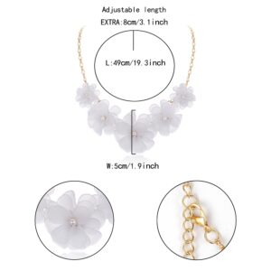 Flyonce Flower Collar Necklace, Floral Flower Statement Summer Beach Chokers Necklaces for Women White