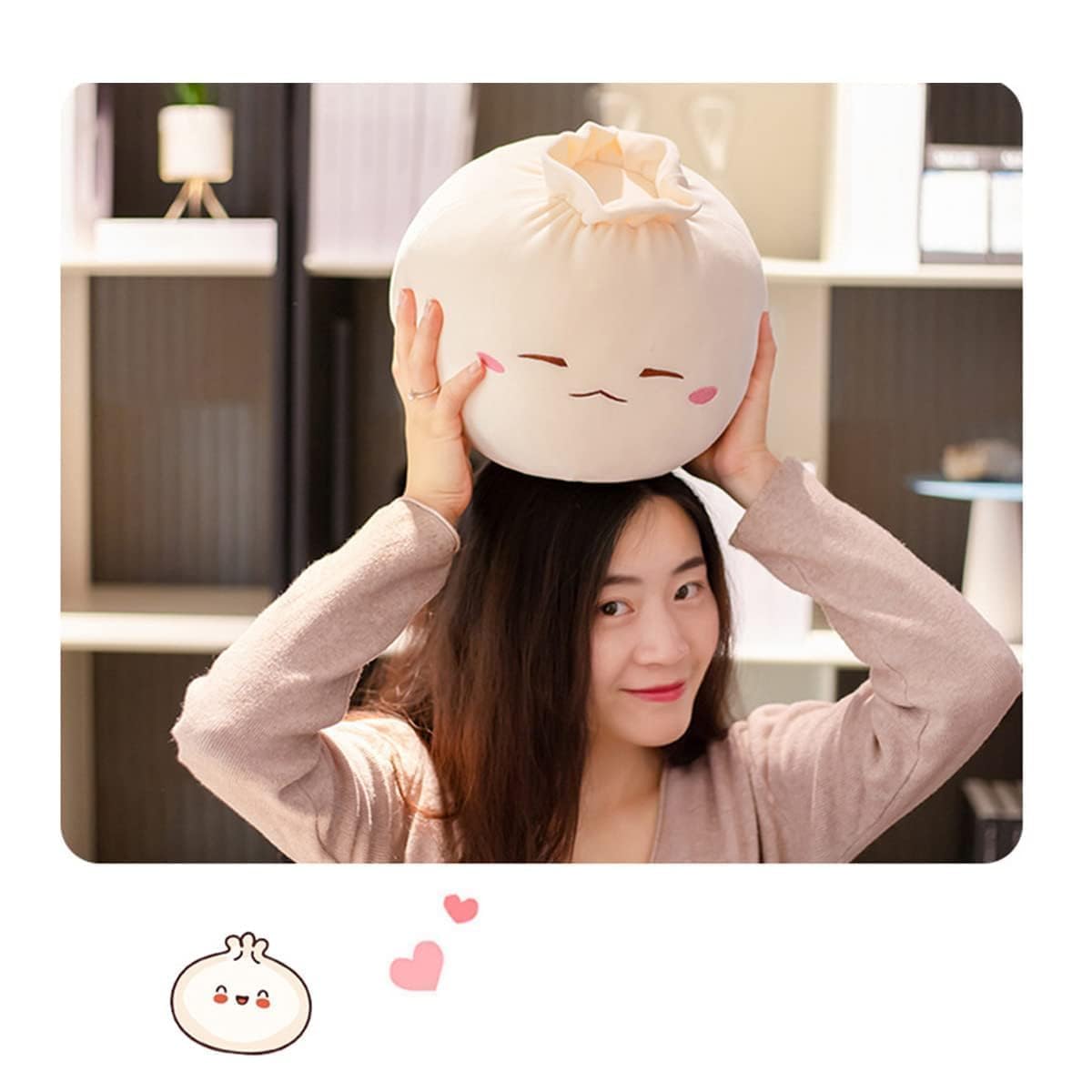 Yoholto Dumpling Plush Pillow with Cute Features, Stuffed Bun Plush, Funny Food Toy Gifts for Kids Adults(6.3 * 12.2in,Frown)