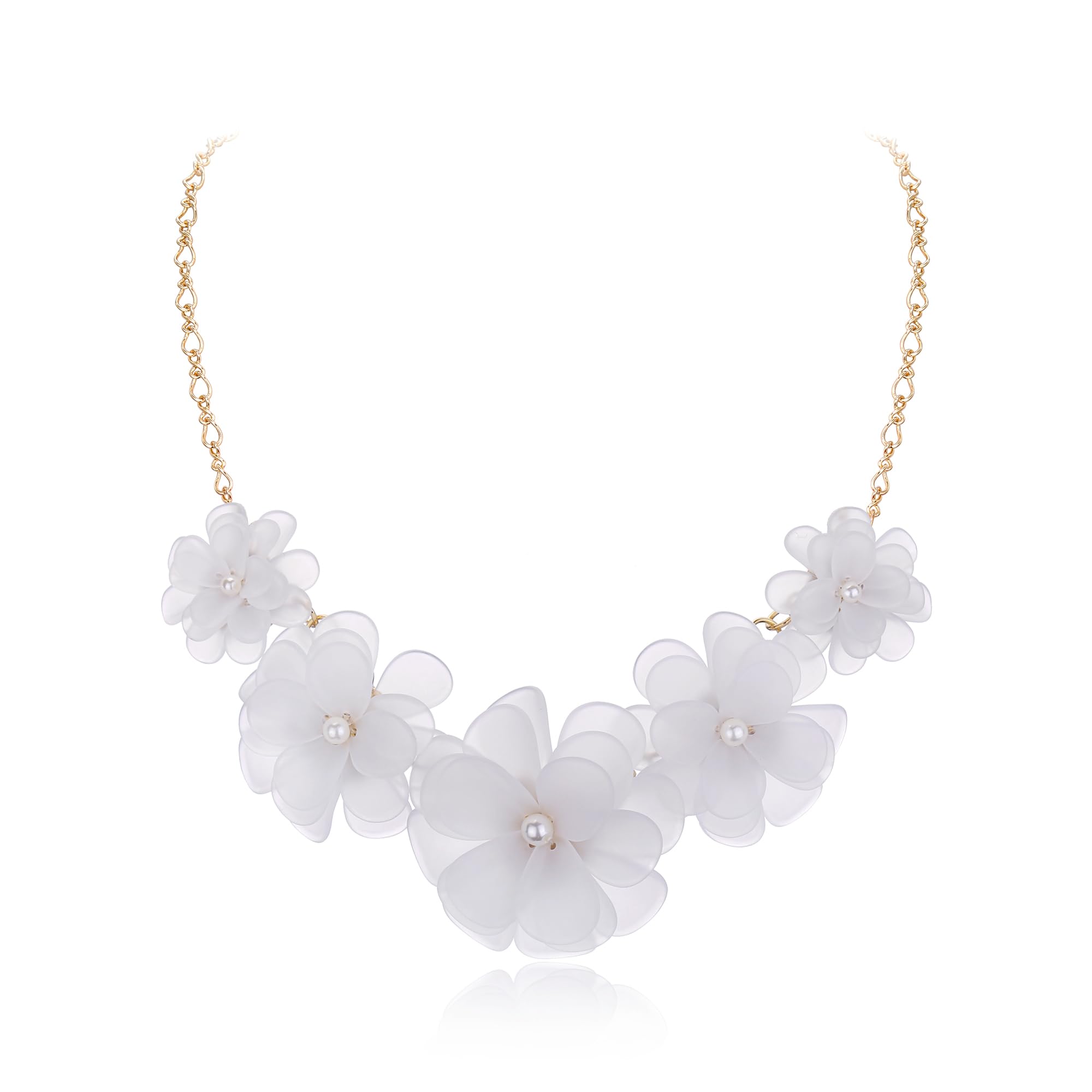 Flyonce Flower Collar Necklace, Floral Flower Statement Summer Beach Chokers Necklaces for Women White