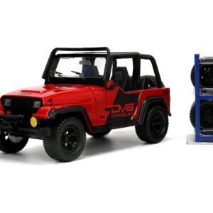 Jada Toys Just Trucks 1:24 1992 Jeep Wrangler Die-cast Car Red/Black with Tire Rack, Toys for Kids and Adults