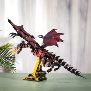 Givenni Fire Dragon Building Set with Display Stand - Smaug 1359 PCS Construction Building Bricks Model for Teen and Adults（New 2024）