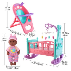 deAO Black Baby Doll Set with Crib American Baby Doll Set Mobile High Chair Stroller Feeding Accessories 21 Pieces Play Set (Baby Doll Included)