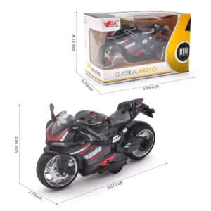 Toy Motorcycle,Pull Back Motorcycle Toy with Sounds and Lights ,1:12 Scale Motorcycle Model Toy for Kids, Pull Back Vehicle for Age 3+ Year Old Birthday Christmas Party Supplies (Black)