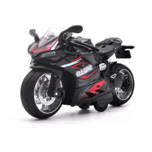 Toy Motorcycle,Pull Back Motorcycle Toy with Sounds and Lights ,1:12 Scale Motorcycle Model Toy for Kids, Pull Back Vehicle for Age 3+ Year Old Birthday Christmas Party Supplies (Black)