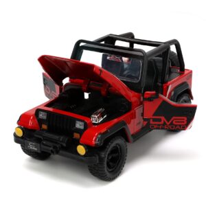 Jada Toys Just Trucks 1:24 1992 Jeep Wrangler Die-cast Car Red/Black with Tire Rack, Toys for Kids and Adults