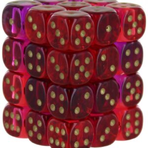 Chessex Dice Set – 12mm Gemini: Translucent Red-Violet/Gold Dice Block – Dungeons and Dragons D&D DND TTRPG Dice – Includes 36 Dice – D6