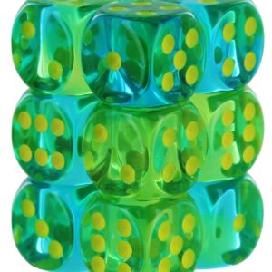 Gemini Dice Block | Set of 12 Size D6 Dice | Designed for Board Games, Roleplaying Games & Miniature Games | Premium Quality 16 mm | Translucent Green-Teal Yellow Color | Made by Chessex