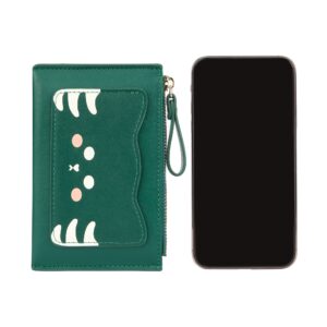 Women's Leather Slim Minimalist Card Holder Case Cute Small Zipper Coin Change Wallet, Green