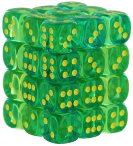 chessex dice set – 12mm gemini: translucent green-teal/yellow dice block – dungeons and dragons d&d dnd ttrpg dice – includes 36 dice – d6 (chx26866)