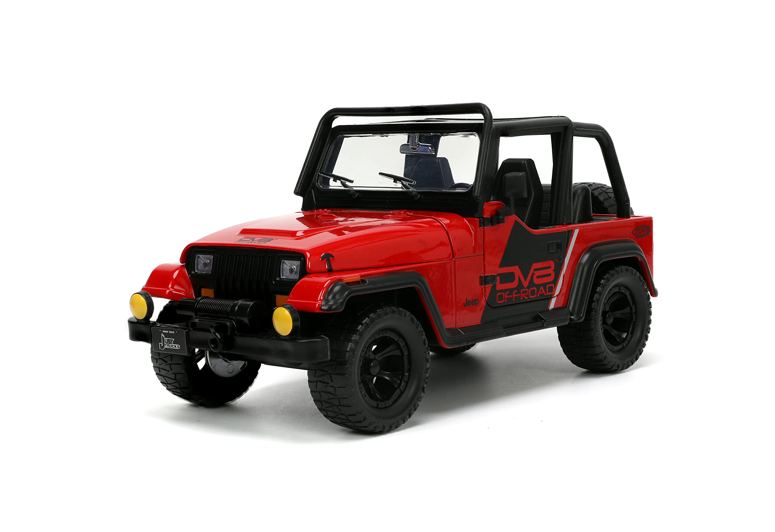 Jada Toys Just Trucks 1:24 1992 Jeep Wrangler Die-cast Car Red/Black with Tire Rack, Toys for Kids and Adults