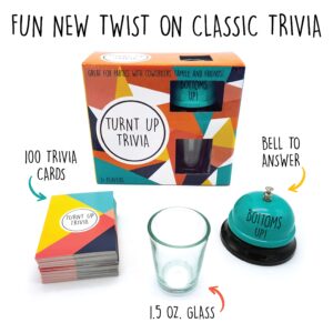 TMD Retail Turnt Up Trivia Card Games for Adults - Call Bell Card Games for Adults - Trivia Games for Family - Friends Trivia for Bachelor, Birthday Parties - Trivia Game with 1.5 Oz Shot Glass 44 Ml