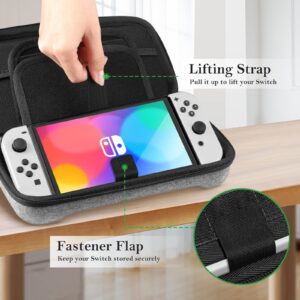 Fintie Large Carrying Case for Nintendo Switch/Switch OLED Model - Fits AC Adapter Charger, Shockproof Hard Shell Protective Cover w/20 Games Storage for Switch Console Joy-Con & Accessories, Gray