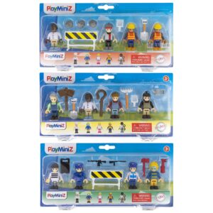 Playkidiz 12 Toy Action Figures & Accessories, 2 Inch Play People Construction and Community Worker Figurines - Pretend Play Toys for Kids 3+ (28Pcs)