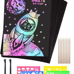 CHALKY CROWN Scratch Art, Scratch Paper - Black Scratch Art Paper, Rainbow Scratch Paper Art Set - Black Scratch Paper, Art Paper, Rainbow Paper - Art Paper, Scratch Pad