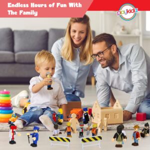 Playkidiz 12 Toy Action Figures & Accessories, 2 Inch Play People Construction and Community Worker Figurines - Pretend Play Toys for Kids 3+ (28Pcs)