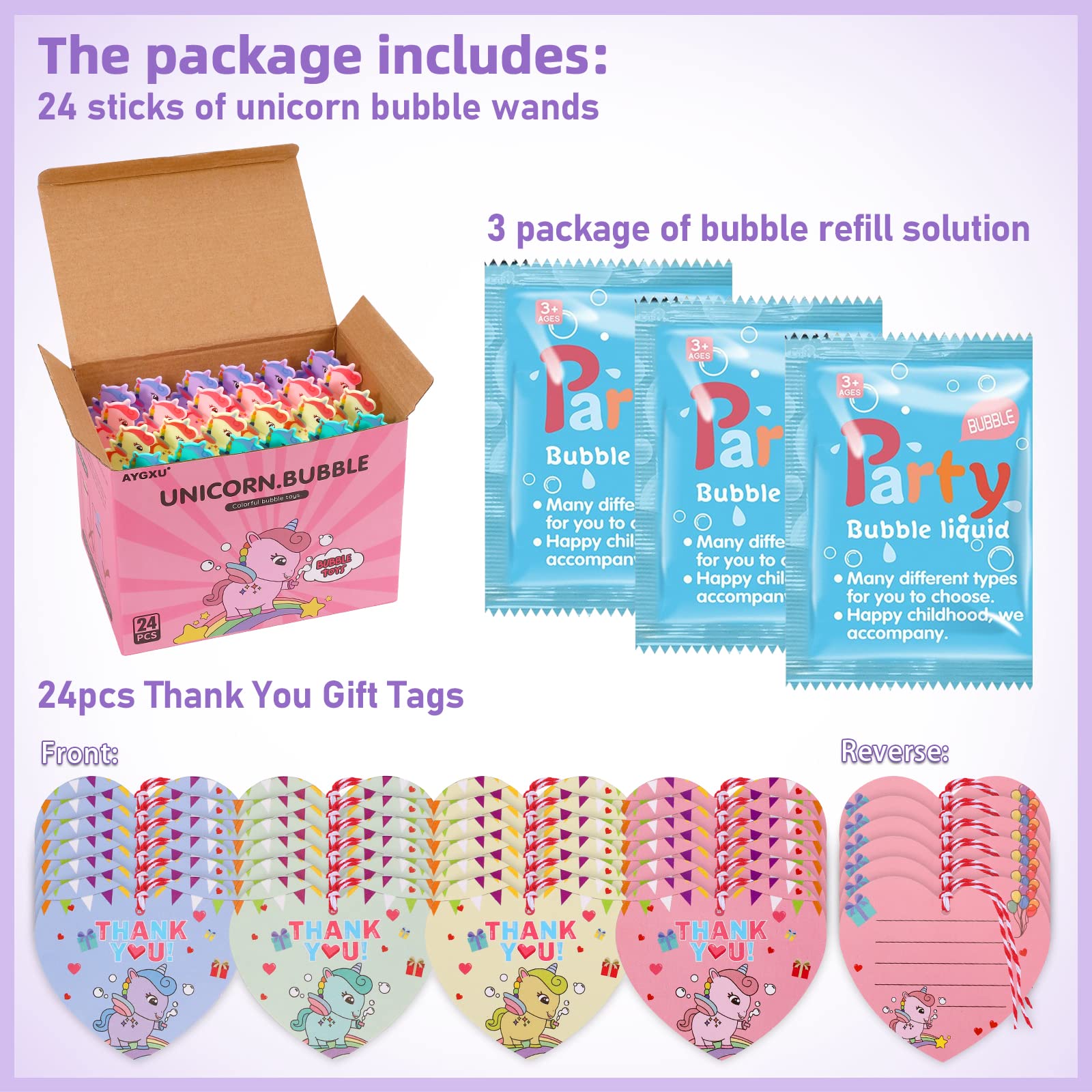 24Pcs Unicorn Bubble Wands,Unicorn Birthday Party Favors,Bubbles for Kids,Outdoor Toys, Goodie Bags Filler, Bubble Blowing Toys,Prize Boxes.(with 24 Gift Cards)