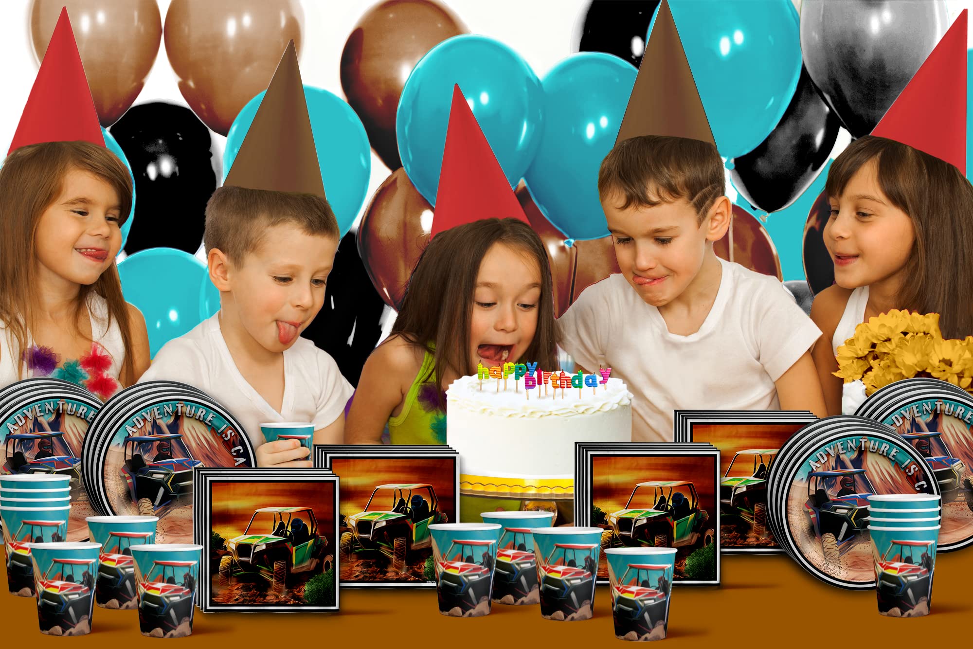 ATV Birthday Party Supplies Set - 4 Wheeler Birthday Party - Offroad Party Supplies - Racing Birthday Party Supplies | ATV Tableware Set Includes Plates, Napkins and Cups | Kit for 16