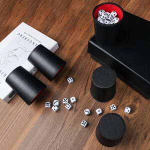 Leather Dice Cup Set, 6 Leather Dice Cups+30 Dice+1 Folding Tray Exclusive Storage and Transport Case Made of Faux Leather with Magnetic Closure