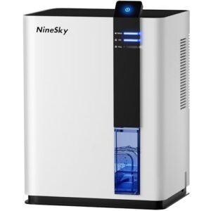 ninesky dehumidifier, 98 oz dehumidifier for home, (800 sq. ft.) dehumidifiers for bathroom, bedroom with auto shut off, 5 colors led light(h2 white）