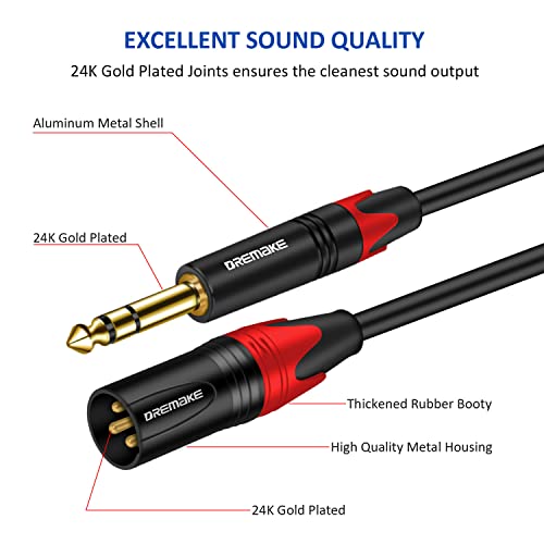 DREMAKE 6.35mm 1/4'' TRS to XLR Male 66FT, 1/4-Inch TRS Male to XLR 3-Pin Male Balanced TRS Cable, TRS 1/4 Inch to XLR Male Audio Stereo Mic Cable for Pro Audio Mixer Microphone XLR to TRS Patch Cord