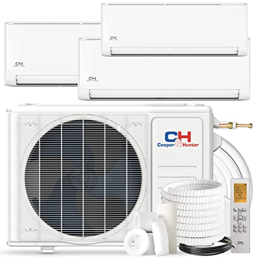 Cooper & Hunter OLIVIA Series Tri 3 Zone Multi Zone Ductless Mini Split Air Conditioner and Heater Full Set with 25ft Installation Kits (28000 BTU 6+12+18)